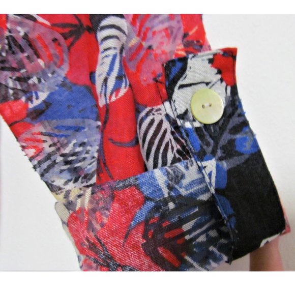 Ruby Rd Favorites Red White Blue Floral Sheer Blouse - Picture 7 of 9